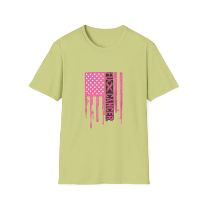 Breast Cancer Awareness Flag T-Shirt — Pink "Kick Cancer" Drip Design