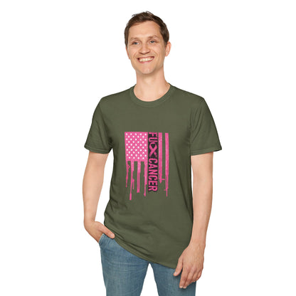 Breast Cancer Awareness Flag T-Shirt — Pink "Kick Cancer" Drip Design