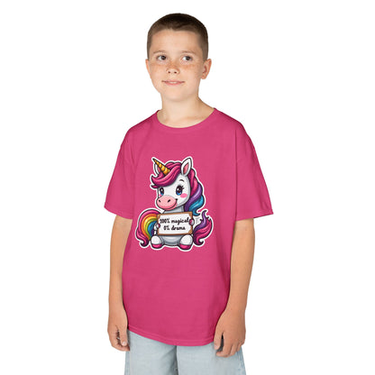 Kids Unicorn Tee — Cute Rainbow Unicorn Holding '100% Magical, 0% Drama
