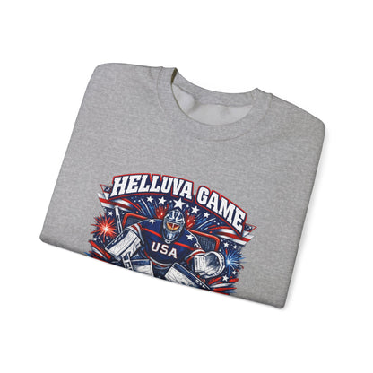 HelluVa Game Hellebuyck Sweatshirt – Red White & Blue Hockey Fan Sweatshirt