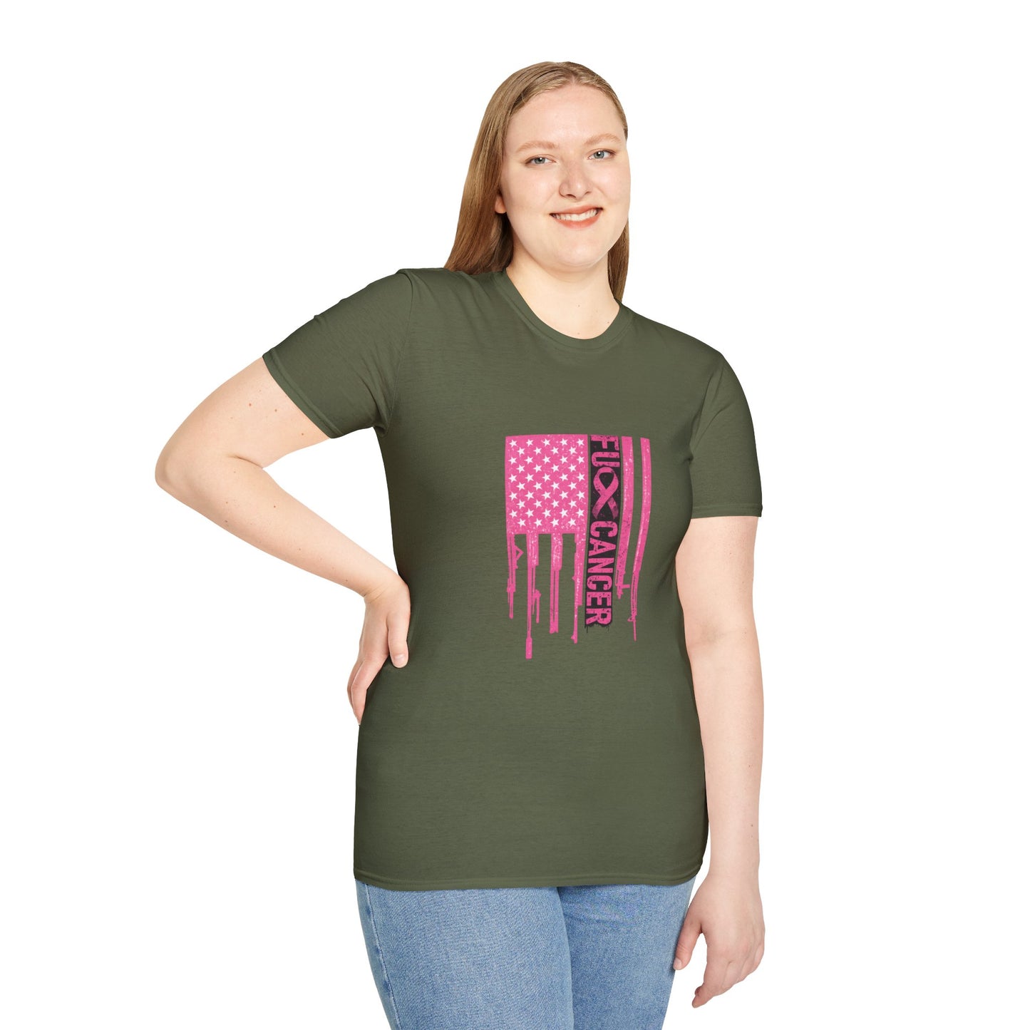 Breast Cancer Awareness Flag T-Shirt — Pink "Kick Cancer" Drip Design