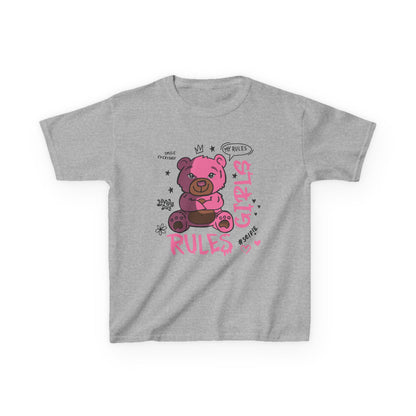 Sassy Cartoon Kids Tee - Girl's Rules Pink Teddy Bear Graphic