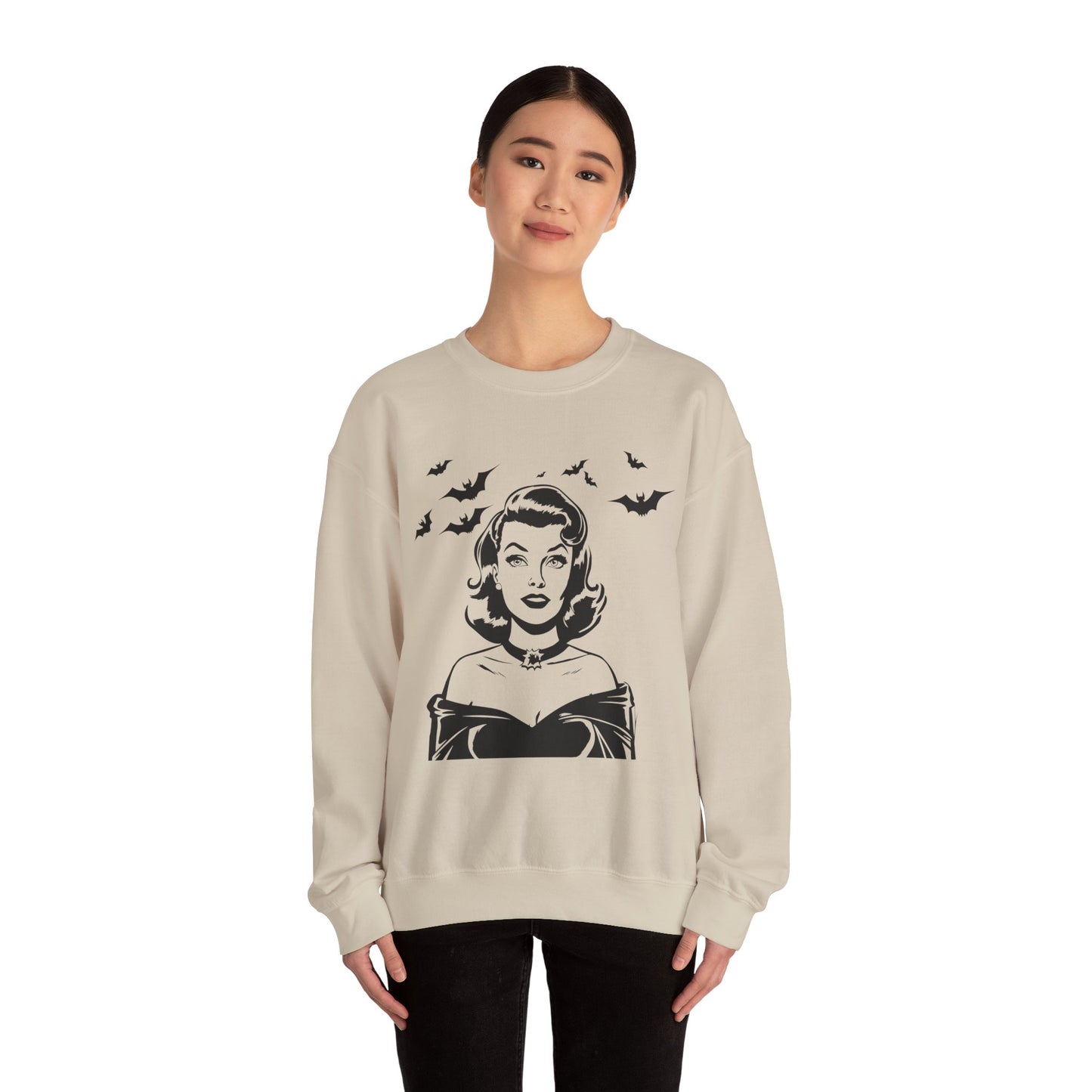 Vintage Halloween Woman Sweatshirt | Retro Bat Graphic Spooky Season Crewneck