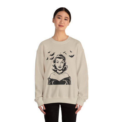 Vintage Halloween Woman Sweatshirt | Retro Bat Graphic Spooky Season Crewneck