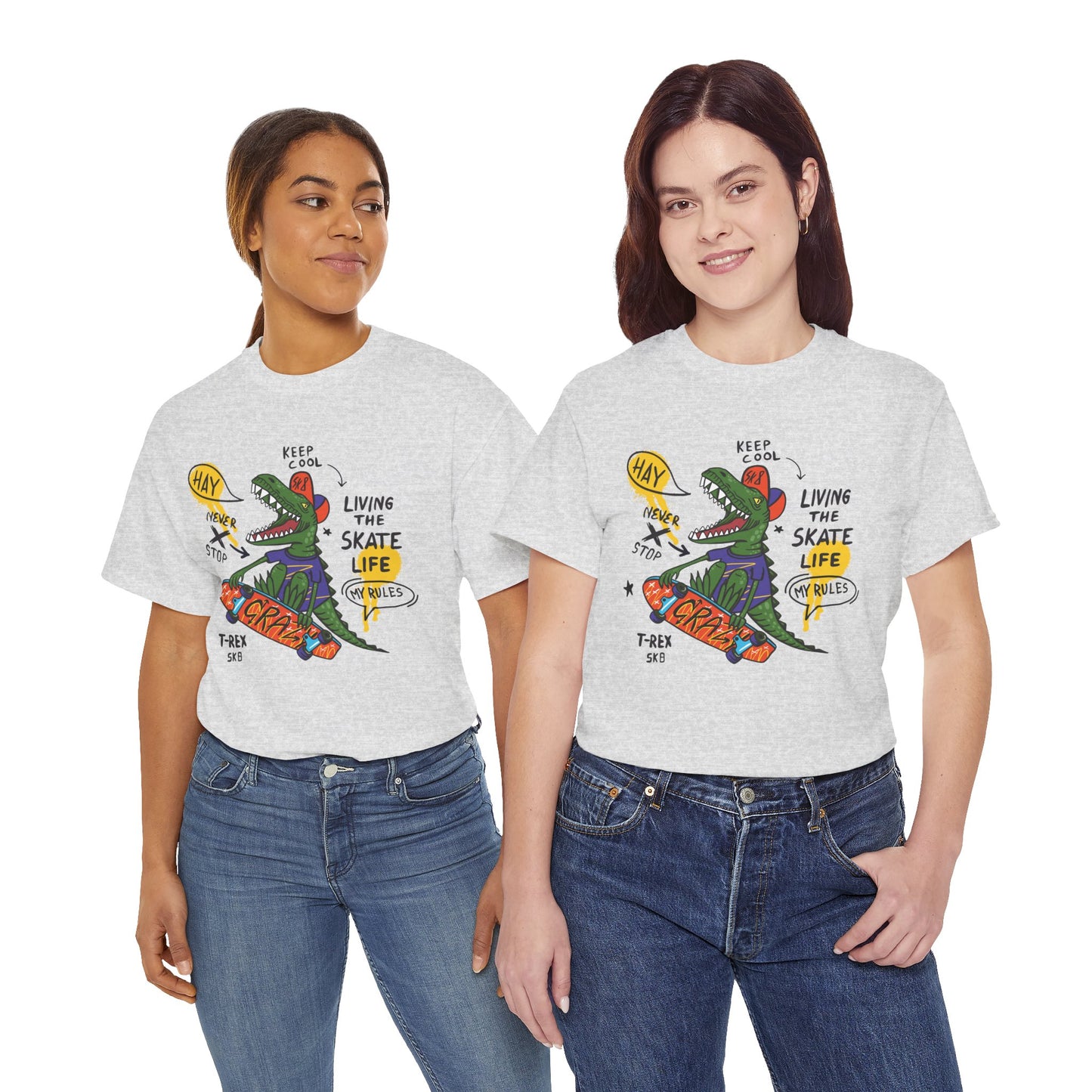 Dinosaur Skateboard T-Shirt – “Living the Skate Life” Graphic Tee