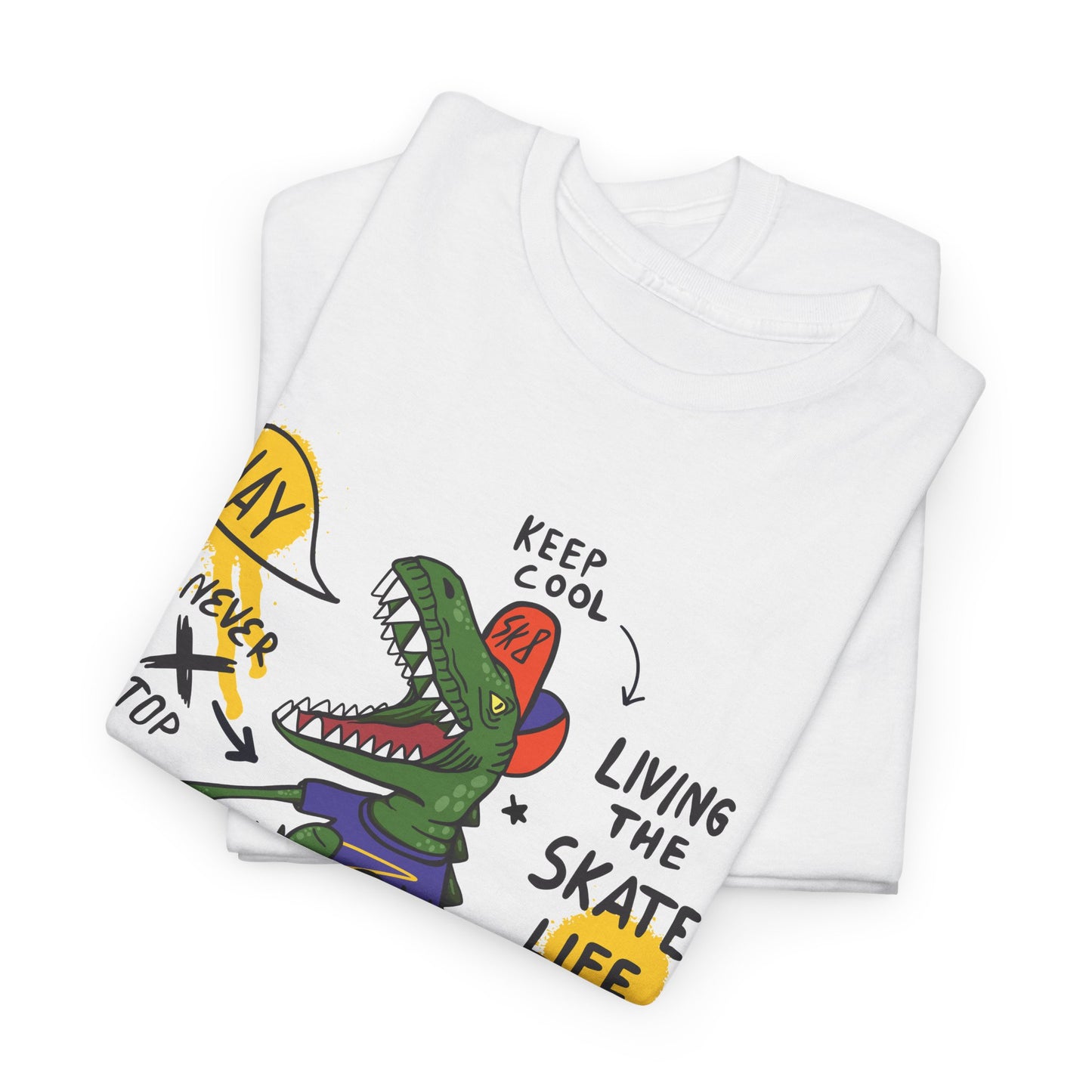 Dinosaur Skateboard T-Shirt – “Living the Skate Life” Graphic Tee