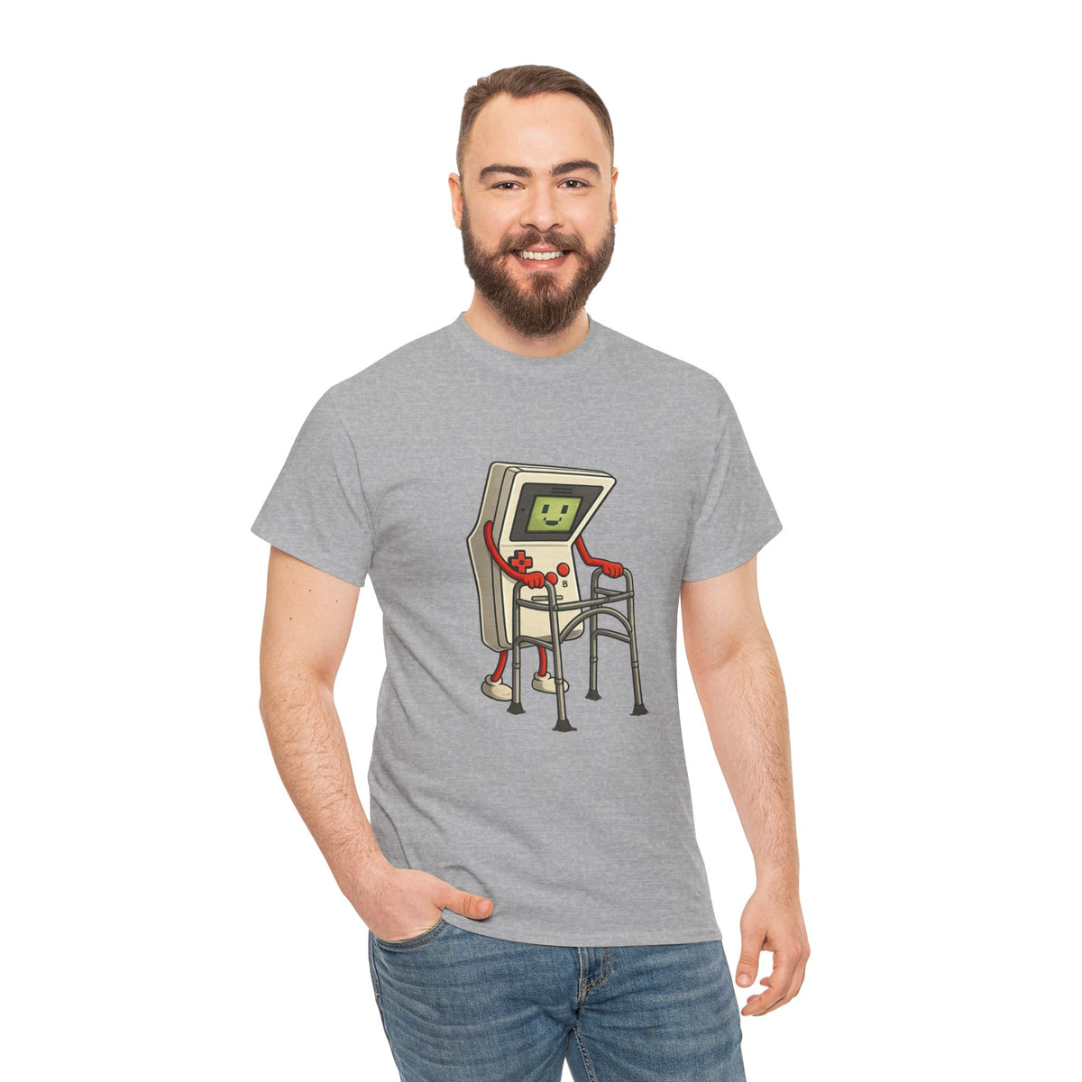 Aging Retro Gamer With Walker – Funny Old School Gamer Shirt
