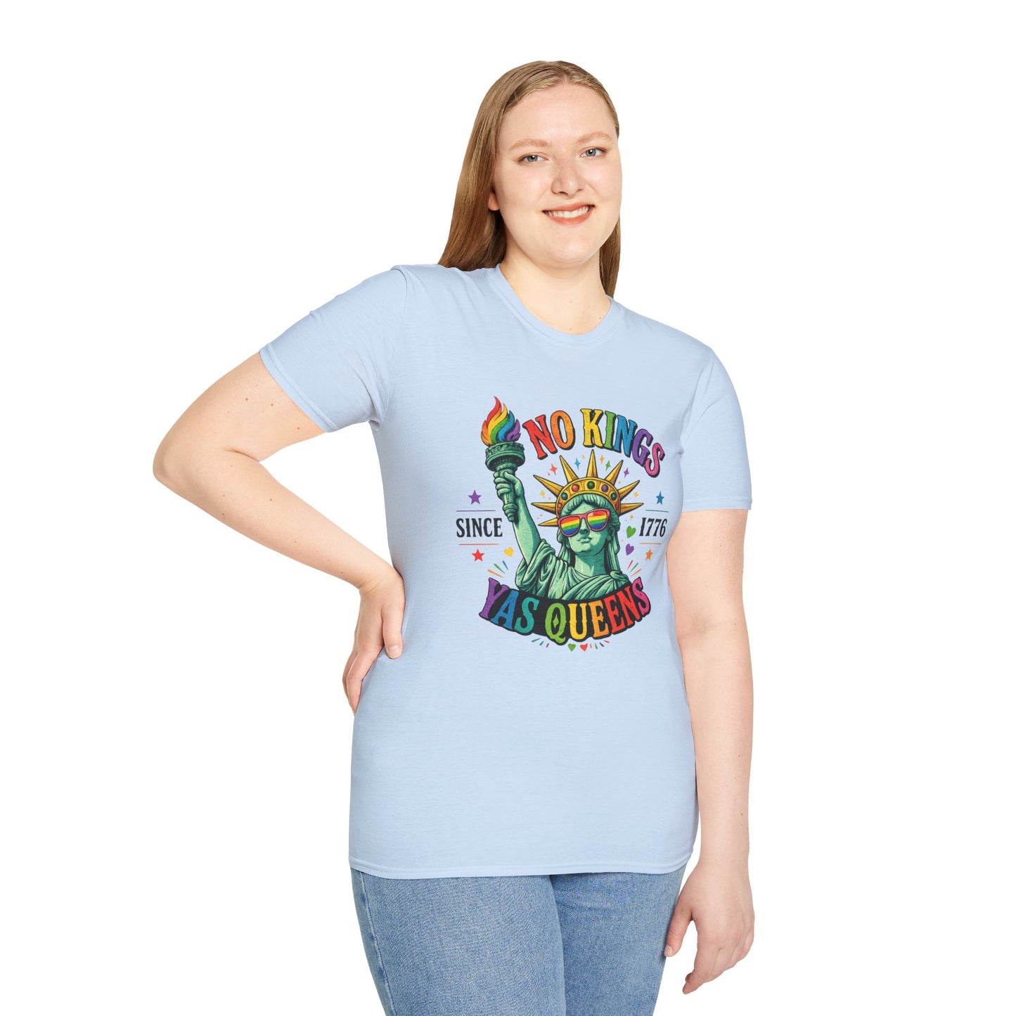 No Kings Since 1776 Yas Queens LGBTQ Pride Shirt | Statue of Liberty Rainbow Tee