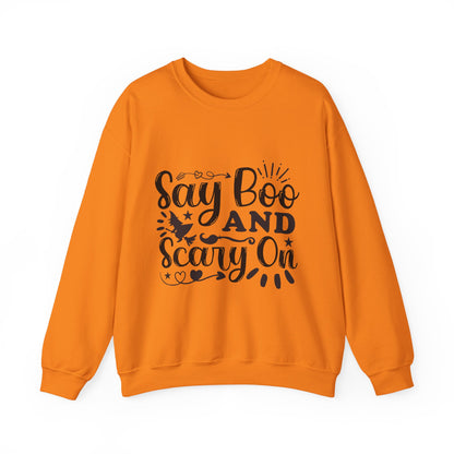 Say Boo and Carry On Funny Halloween Sweatshirt | Spooky Season Crewneck