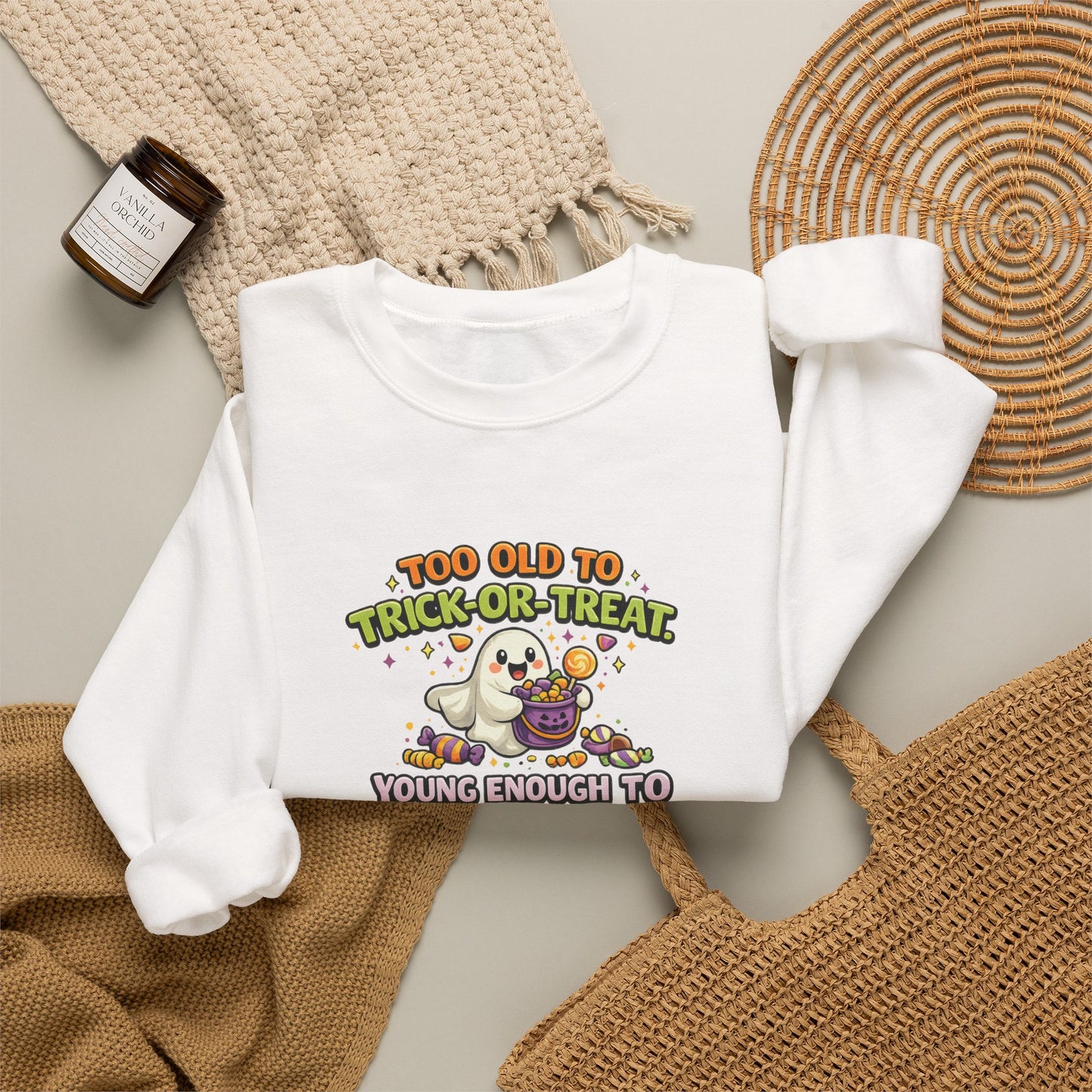 Too Old to Trick-or-Treat Shirt | Funny Halloween Candy Sweatshirt