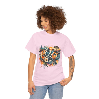 PEACE Watercolor Dove & Sunrise Shirt – Boho Groovy Typography Tee