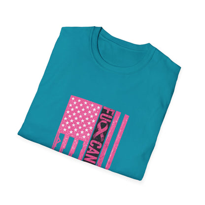 Breast Cancer Awareness Flag T-Shirt — Pink "Kick Cancer" Drip Design