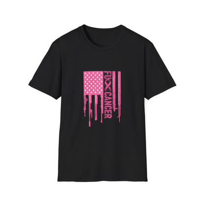 Breast Cancer Awareness Flag T-Shirt — Pink "Kick Cancer" Drip Design