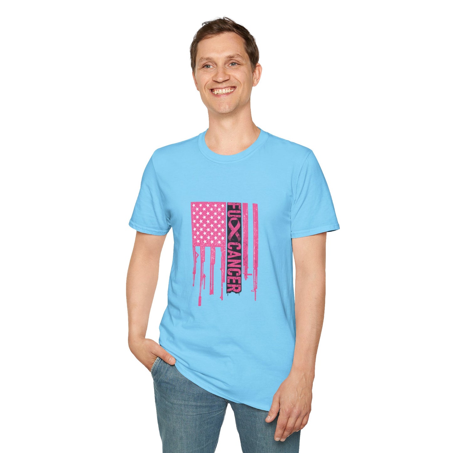 Breast Cancer Awareness Flag T-Shirt — Pink "Kick Cancer" Drip Design