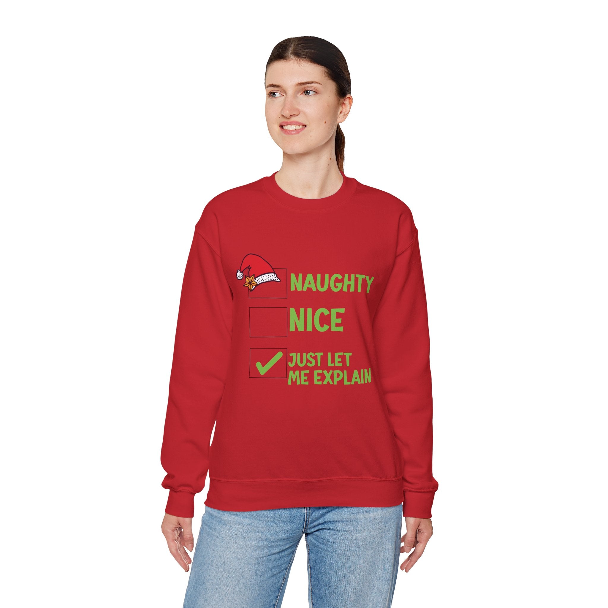 Funny Christmas Sweatshirt – Naughty, Nice, Just Let Me Explain Crewneck