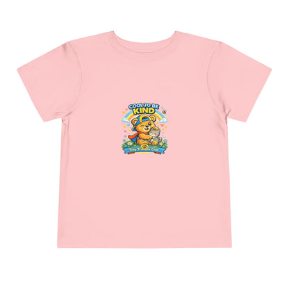 Kind bear kids shirt from the Tiny Trouble Club featuring Milo spreading kindness — positive message toddler graphic tee